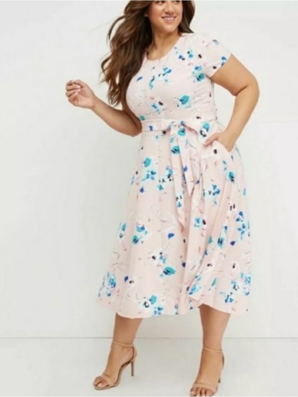 Lane Bryant Pink Floral High-Low Tie-Waist Dress